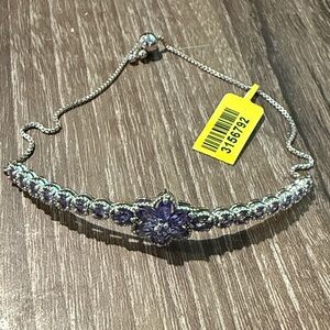 Elegant Silver and Purple Floral Bracelet